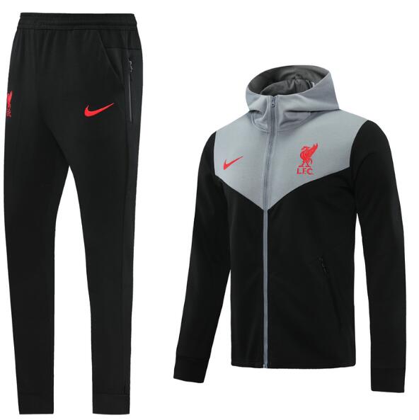 Liverpool Grey Black Training Suits Hoodie Jacket with Pants 2020/21